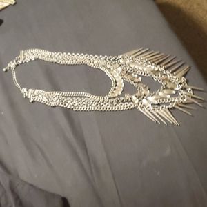 Silver layered spike necklace
